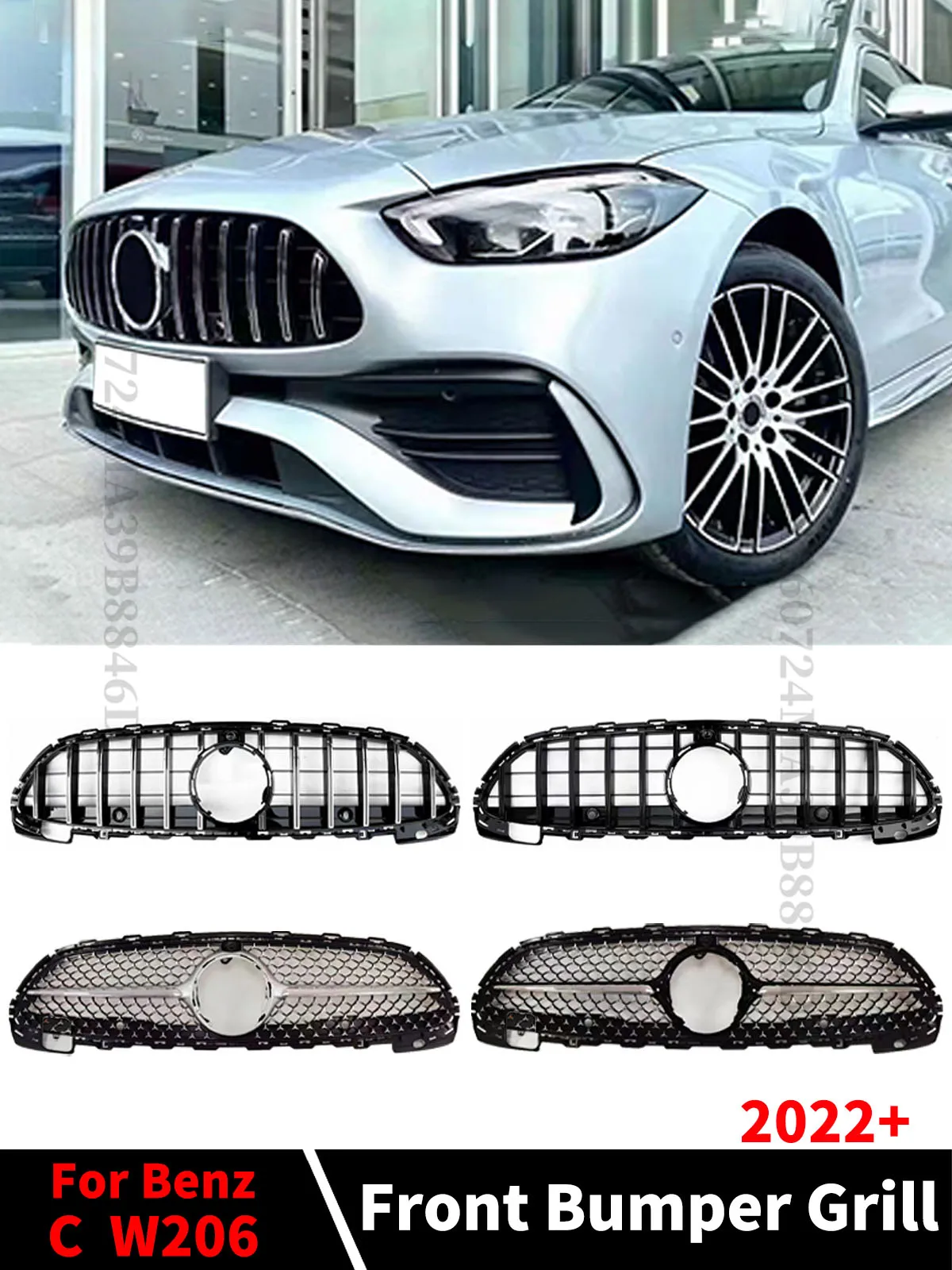 

Replacement Modified Front Inlet Bumper Grille Racing Grill Facelift Upper For Mercedes Benz C class W206 2022+ C200 C220 C300