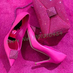 Crystal Rivet Red Pumps Women Luxury Party Bright Leather High Heels Shoes Sexy New Fashion Pointy Design For Lady Summer Shoes