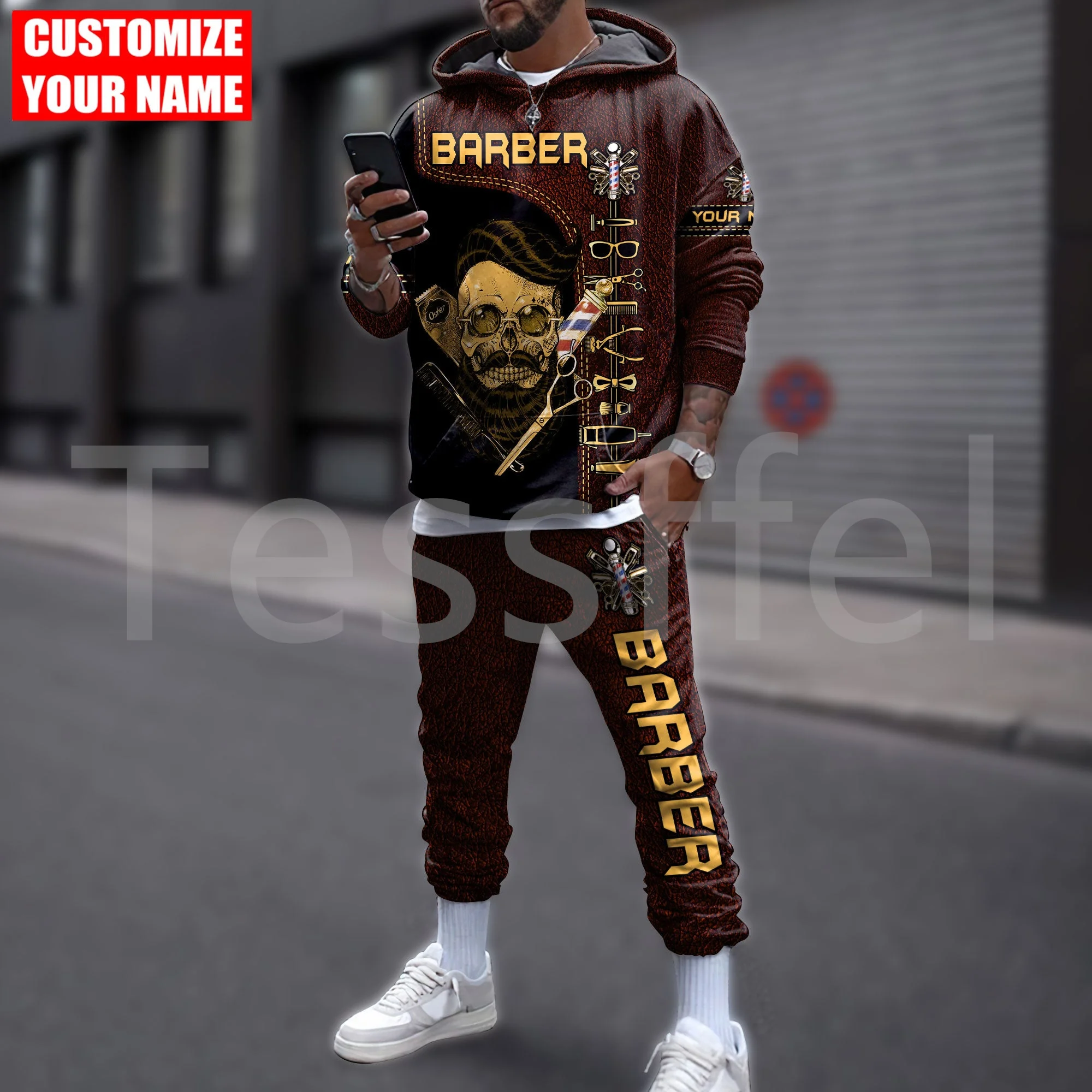 Tessffel NewFashion Kühlen Barber Tattoo Arbeiter Cosplay Jacke Retro Harajuku Streetwear Männer/Frauen Casual Hosen Hoodies Anzüge A2