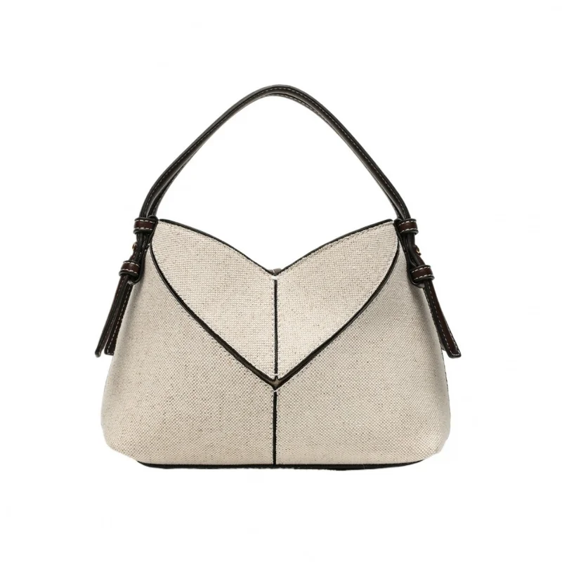 

Canvas Leather Patchwork Tote Bag Women's Retro Geometric Daily Commuter Handbag