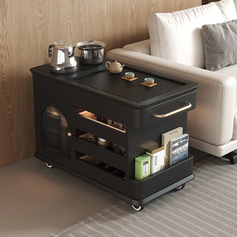 Modern simple living room coffee table table solid wood can be moved to make tea and boil water