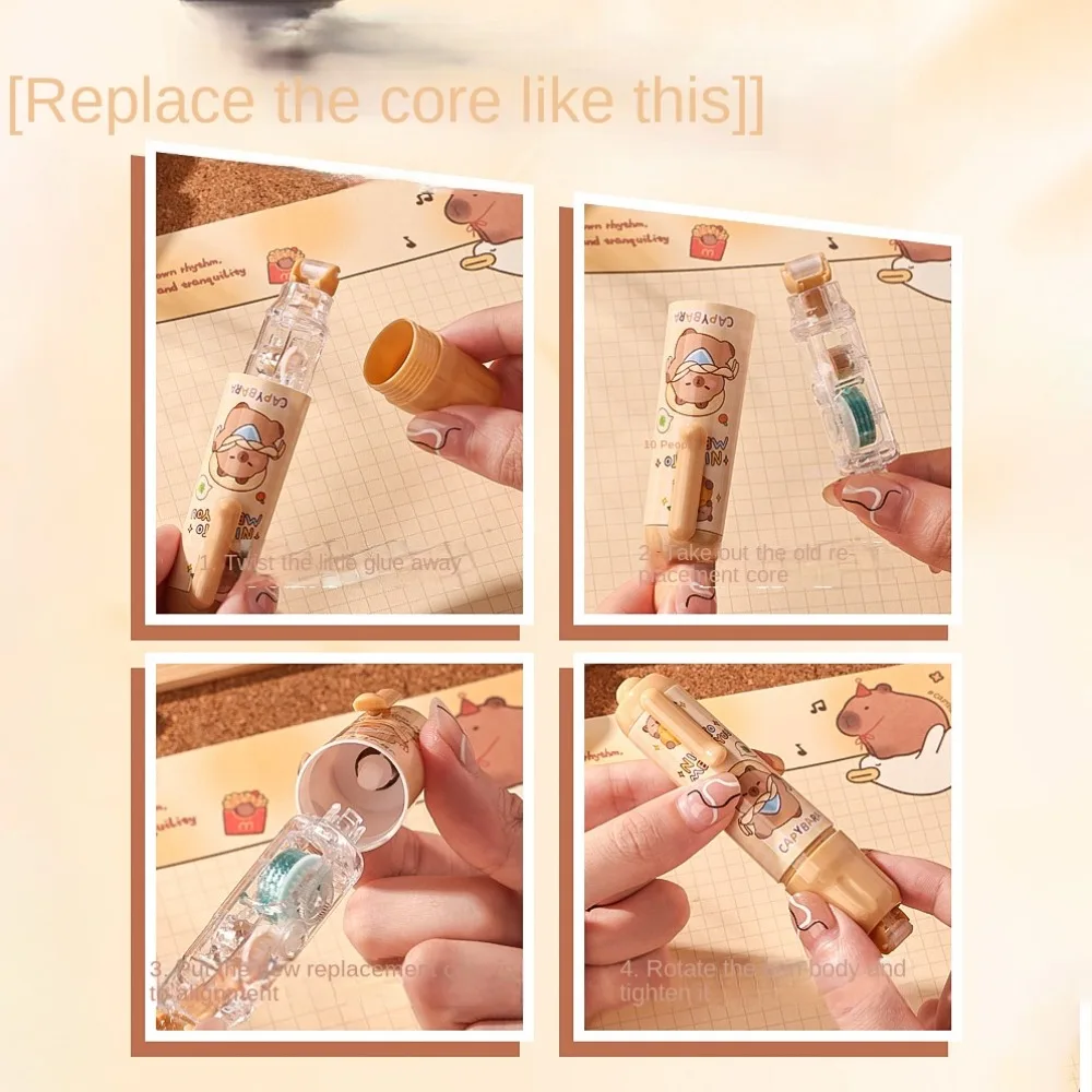 Stationery Capybara Press-On Dot Glue Adhesive Roller Large Capacity Cartoon Double-sided Tape Refillable Multifunctional