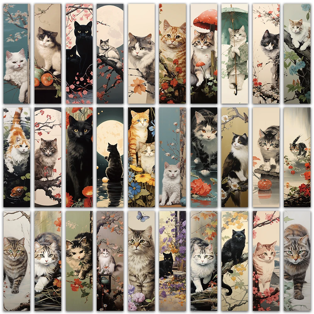 30pcs Japanese Cat Bookmark Cartoon Cute Animal Decoration Reading Page Mark Book Mark Page Holder Student Supplies Message Card