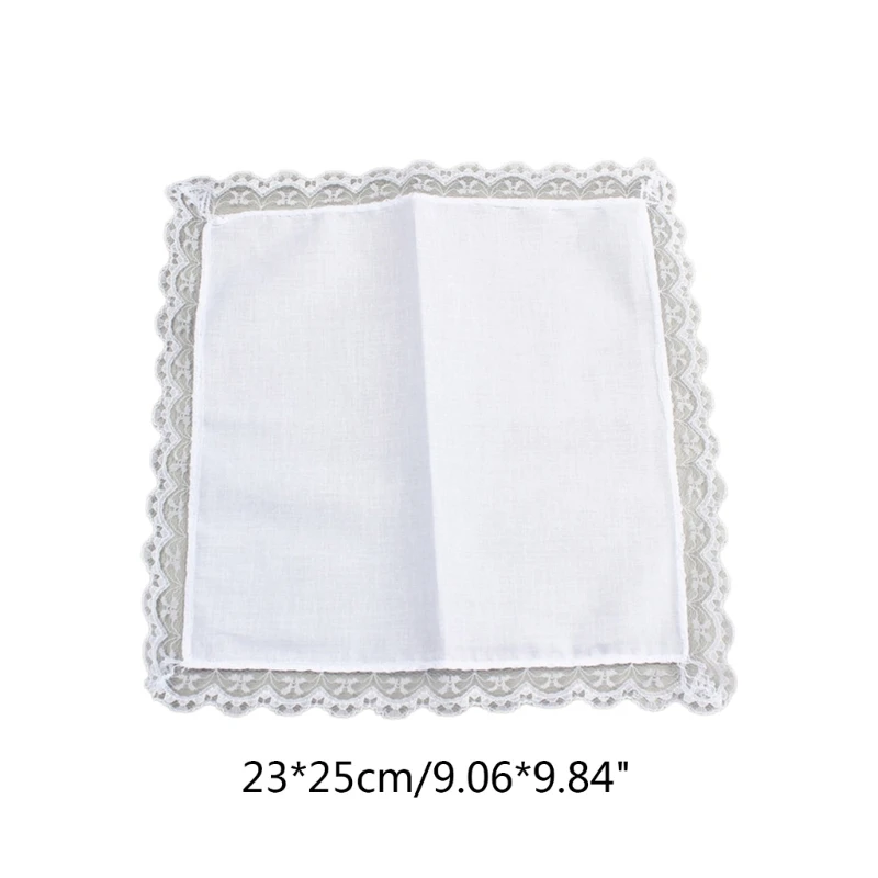 White Hankie Women Handkerchiefs Cotton Lace Trim Super Soft Washable Hanky Chest Towel Pocket Lace Trim Handkerchiefs