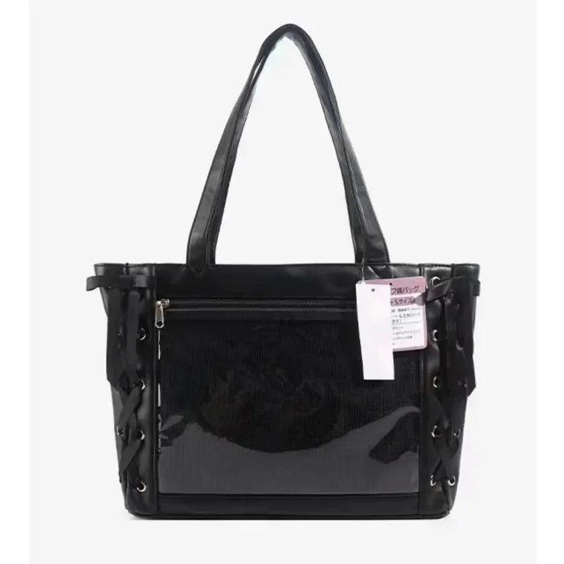 WG Ribbon Itabag Y2K Lolita Kawaii Manga japonesa bolso de mano de PU transparente de PVC doble unidad bolso de hombro con cremallera de gran capacidad nuevo