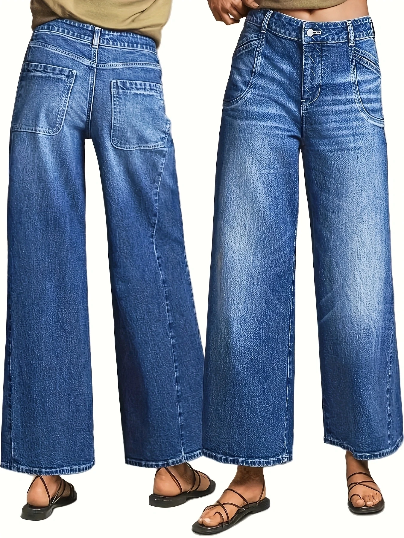 بنطلون جينز فضفاض واسع الساق عالي الخصر ومستقيم الساق للنساء