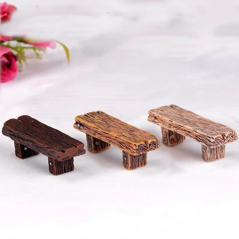 Cute Mini Wooden Chair Stool Fairy Garden Miniatures Small Decor Couple Bench Action Figurine DIY Micro Gnome Terrarium Gift