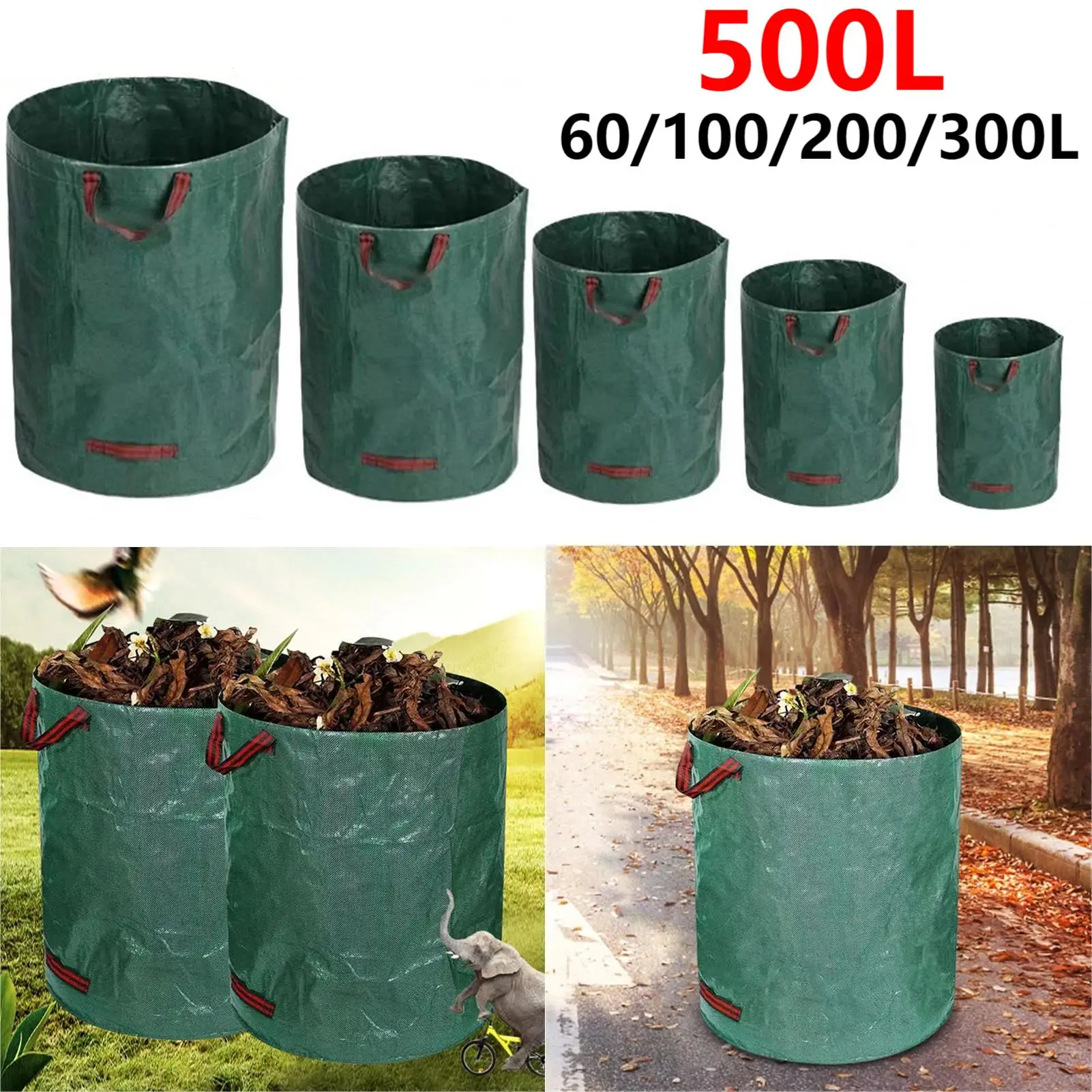 Worek na odpady ogrodowe 500L Torba ogrodowa o dużej pojemności Wodoodporny worek na liście wielokrotnego użytku Pojemnik na śmieci na liście na podwórko