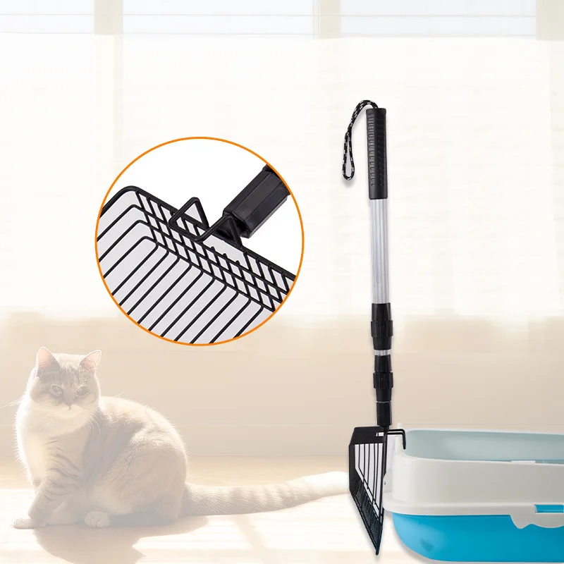 Metal Cat Litter Scoop Retractable Handle Cat Poop Spoon Multiple hole spacing Spoon Suitable for handling cat litter