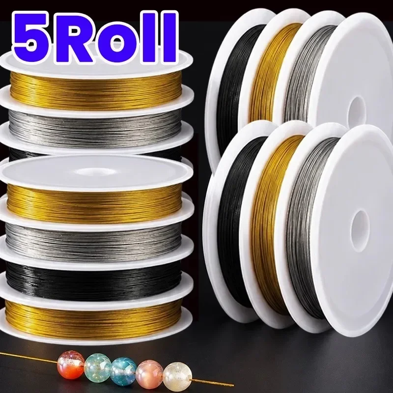 1/5Roll Fashion Silvery Gold Color Wire Rope Stainless Steel Wire Cords Handmade DIY Jewelry Making Accessories Bead Line Tools