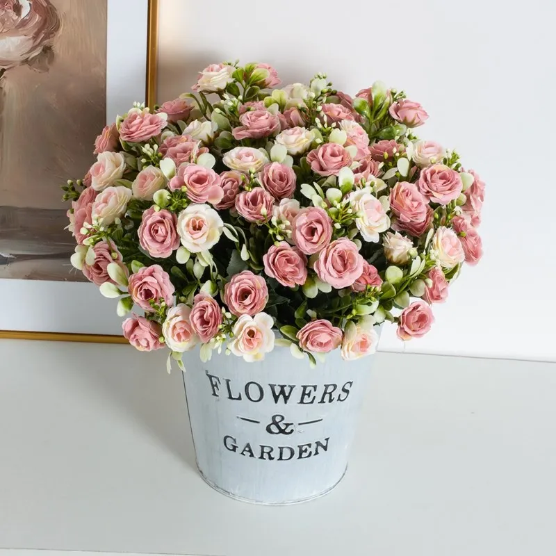 5 Zweige, 15 Blüten, Seidenrosen für Hochzeitssträuße, Festivals, Girlanden, Dekoration, Wohnzimmer, Bonsai, künstliche Blumen, Handarbeit – Detail 10