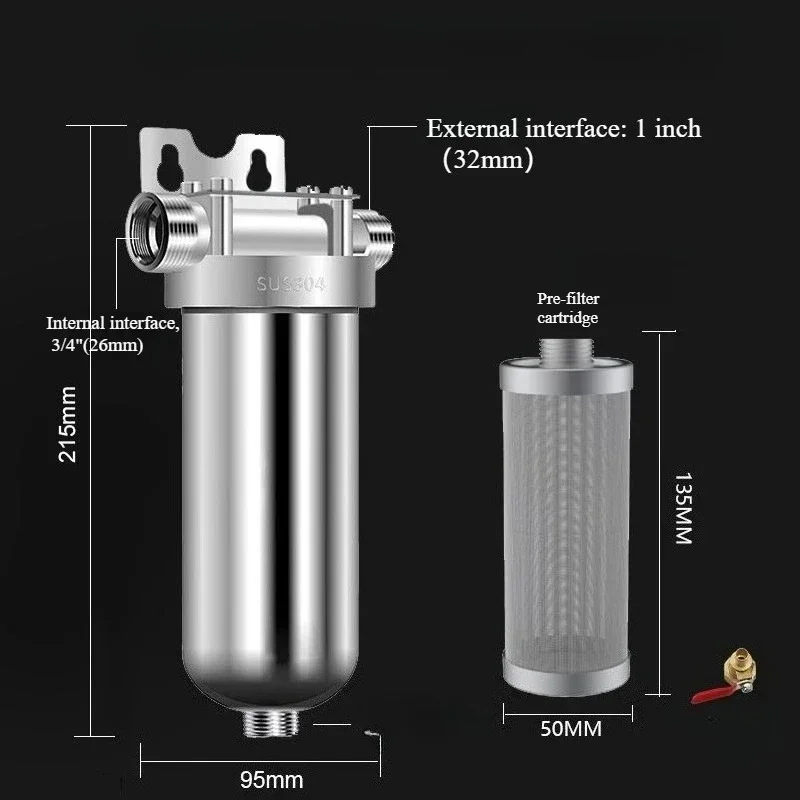 Prefiltro de agua de pozo para el hogar, purificador de agua para toda la casa, filtro de agua de lavado a contracorriente de alto flujo de acero inoxidable 304