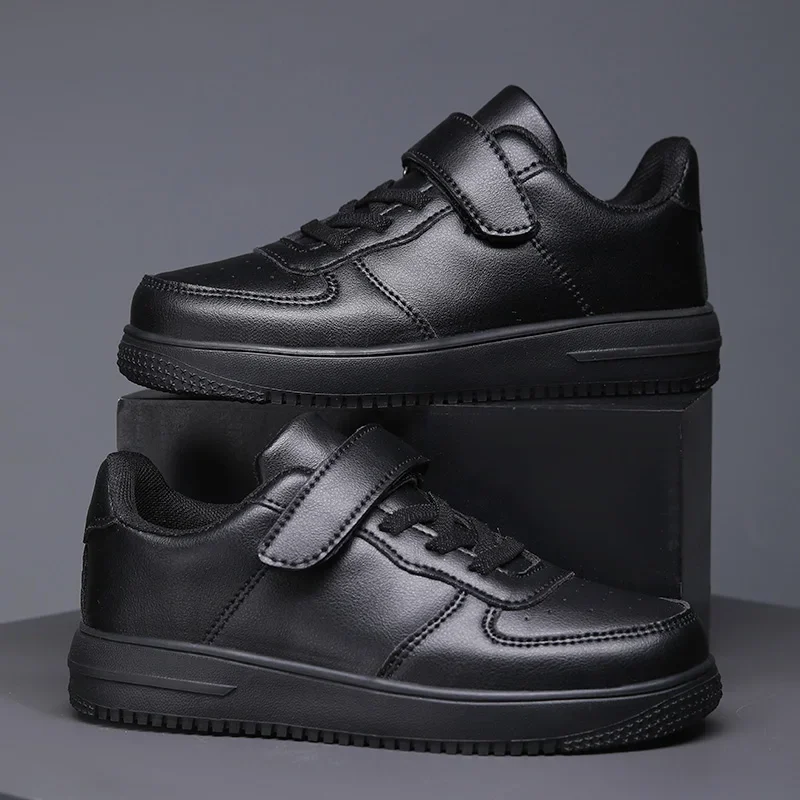 Preto crianças sapatos meninos tênis 6 a 12 anos 2024 nova escola de couro crianças tênis casuais sapatos esportivos para menino