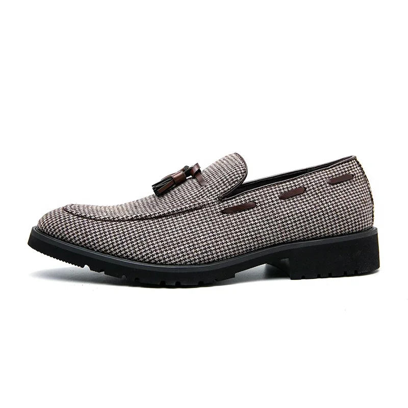 Loafers Men Brown Plaid Tassel Canvas Fashion Business Breathable Casual  of  Men Shoes Zapatos Hombre