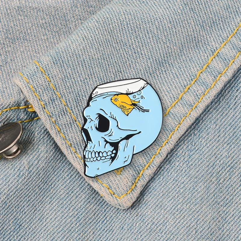 Dead Fish Enamel Pin Skeleton Fish Tank Stagnant Water Brooches Bag Clothes Lapel Pin Punk Badge Funny Self-deprecating Jewelry