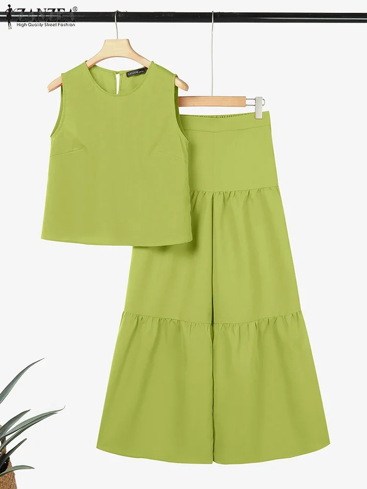 

ZANZEA Fashion Pant Sets 2025 Women Elegant Solid Color Two-piece Outfits Summer 2pcs Casual Sleeveless Tank Tops and Long Pants