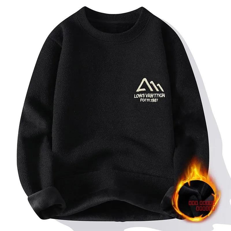 

Мужской вязаный свитер на подкладке, повседневный круглый свитер Ne Long Sve, теплое полиэфирное волокно, большой размер, 2025 г., Новое поступление