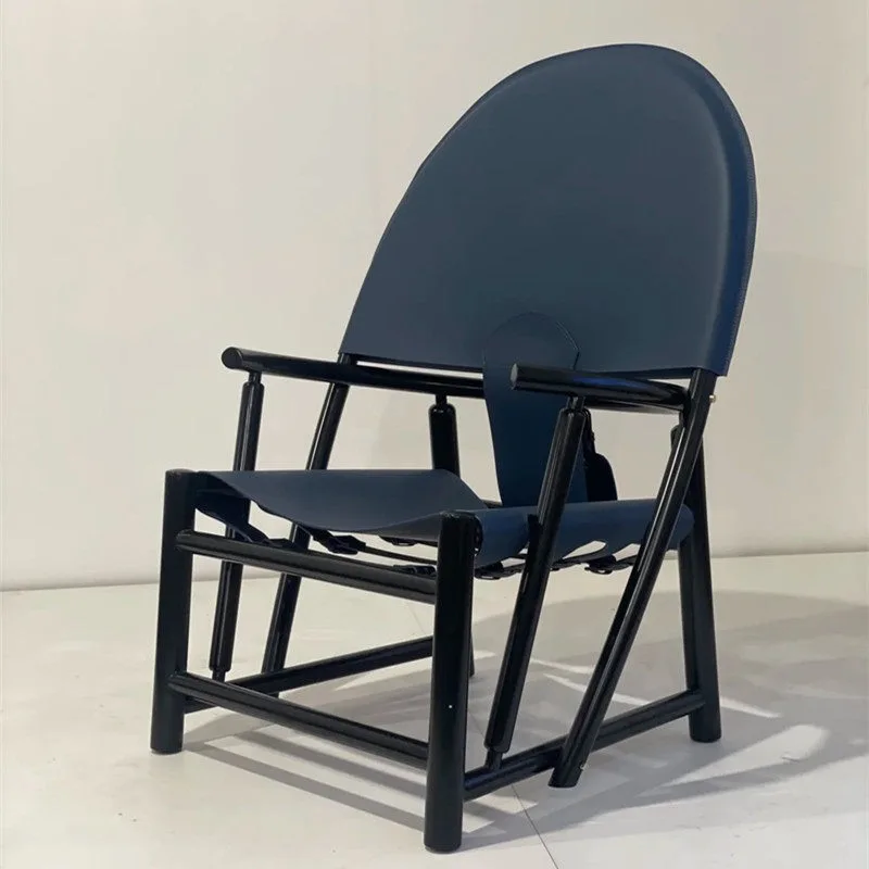

Retro light luxury saddle leather chair simple, solid wood recliner home living room balcony leisure chair