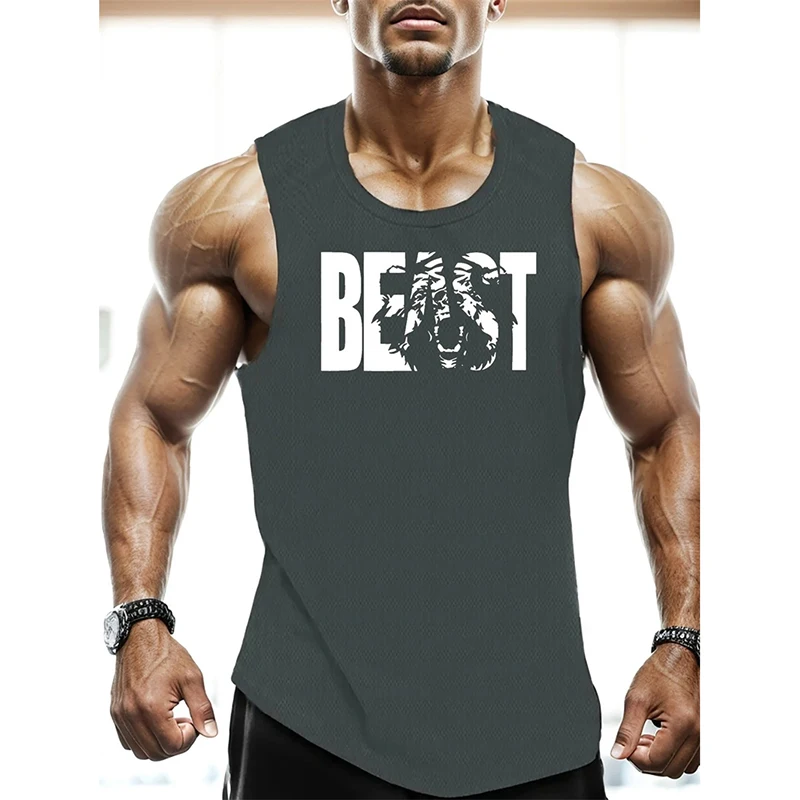 

Gym Bodybuilding Fitness For Muscle Man Summer Train Loose Run Basketball Vest 3D Print Text Graphic Trend Novel Solid Tank Top
