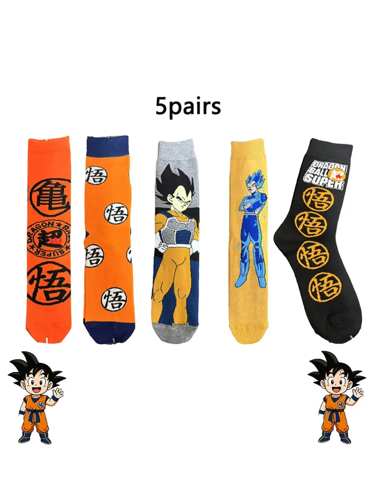 1/5 pares de calcetines clásicos con personajes de Dragon Ball con Goku, Vegeta, Ultra Instinct Goku y otras impresiones de personajes de anime. Soc de moda