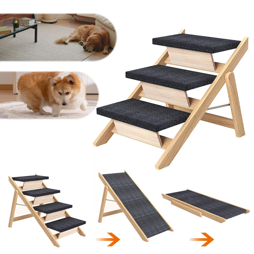 

Outdoor Steps Dog Stairs Foldable Wooden Cat Climbing Ladder Non-slip Carpeted Ramp Ladder for Small Animals Climbing
