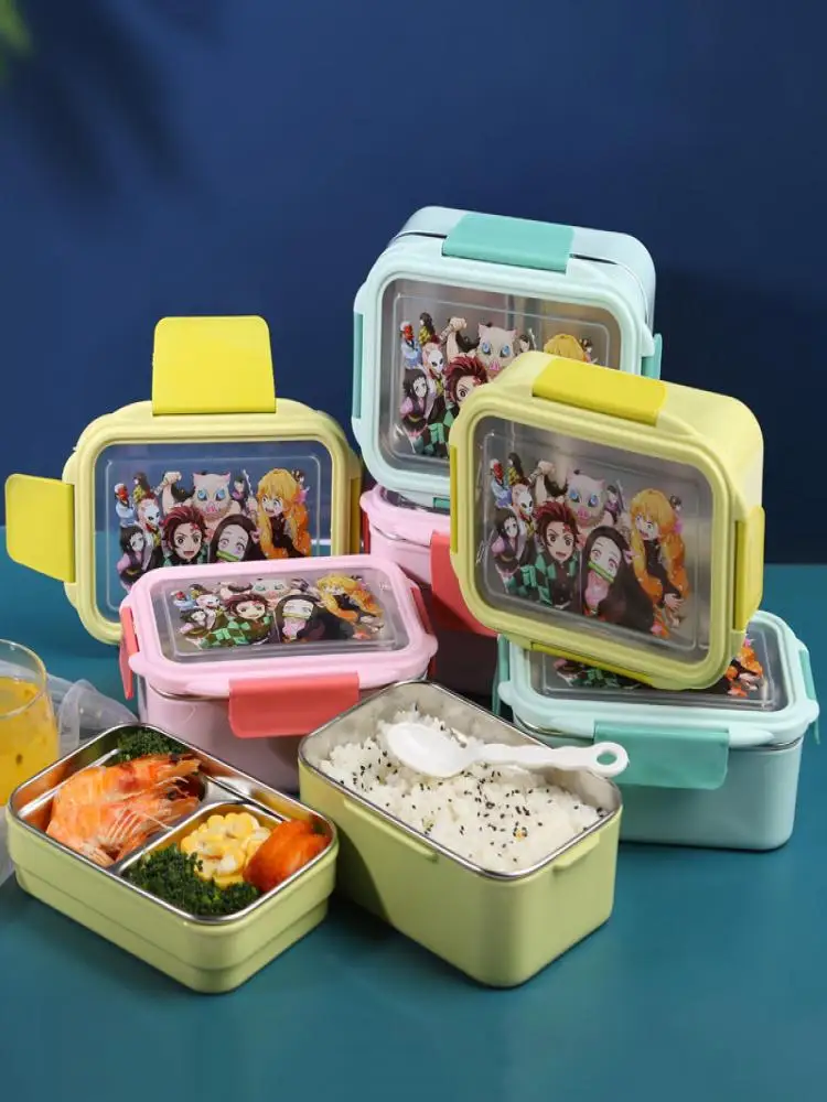 Demon Slayer Tanjirou Thermo-Lunchbox für Kinder, Anime-Lunchbox aus Edelstahl, Cartoon-Studenten, isolierte Bento-Box für die Schule