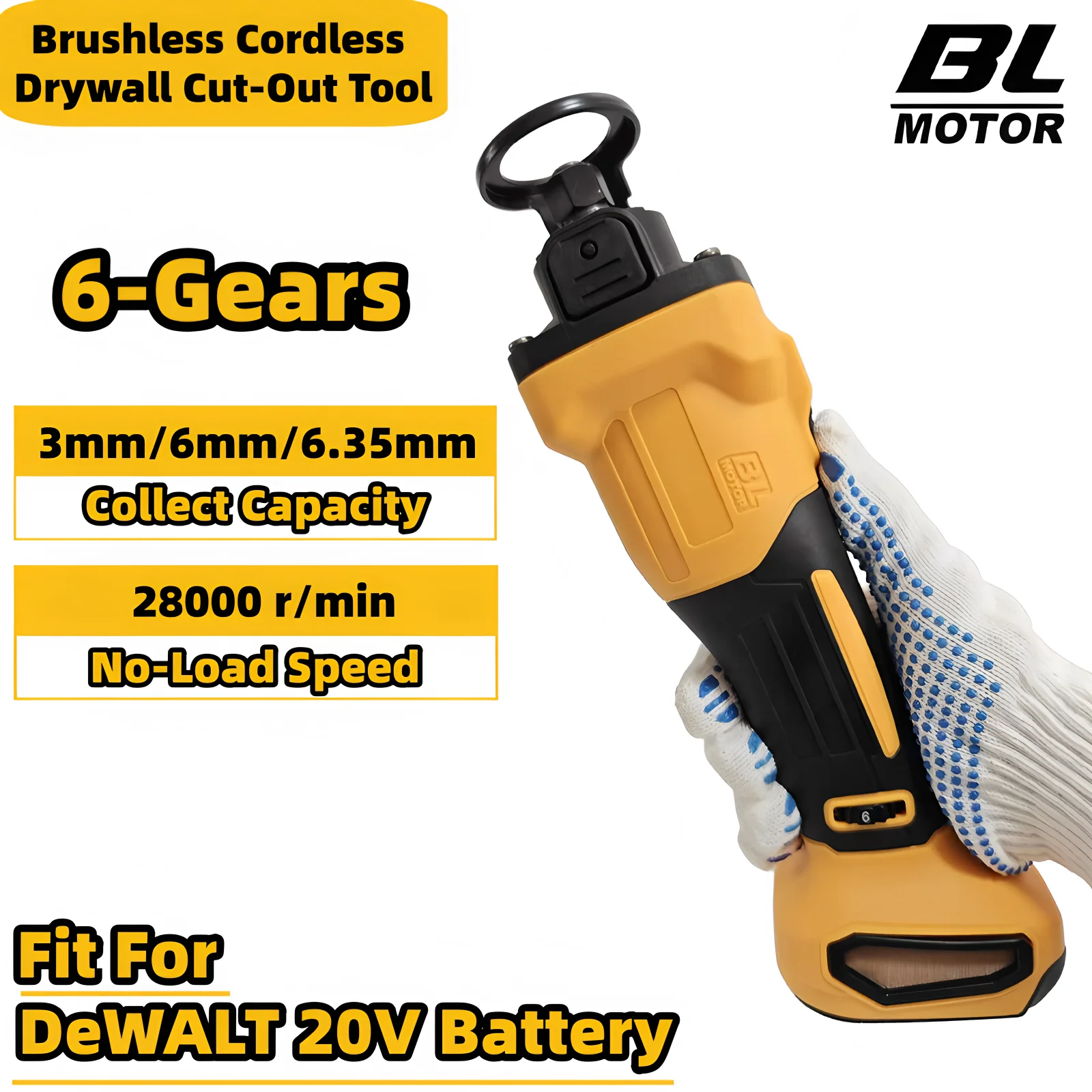 For DeWALT 20V Battery Brushless Cordless Drywall Cut Out Tool 6-Gears Efficient Cutting Wood Drywall Sheetrock Wood power Tool