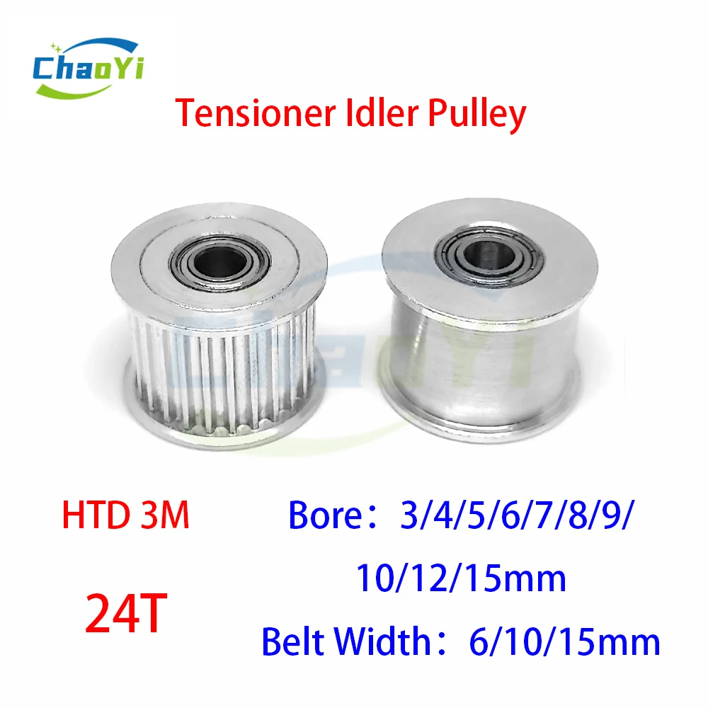 

HTD 3M 24Teeth Idler Pulley Tensioner Bore 3/4/5/6/7/8/9/10/12/15mm Fit Belt Width 6/10/15mm Bearing Guide Synchronous Wheel 3M