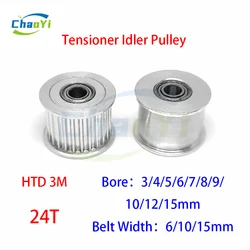 HTD 3M 24Teeth Idler Pulley Tensioner Bore 3/4/5/6/7/8/9/10/12/15mm Fit Belt Width 6/10/15mm Bearing Guide Synchronous Wheel 3M