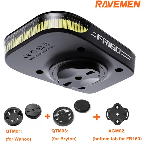 Ravemen FR160 LED Bike Front Light Bicycle Headlight QTM01+QTM03 Mount Tab For Garmin Wahoo Bryton GPS With AGM02 Bottom Mount