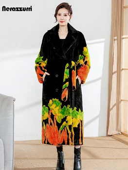 Nerazzurri Winter lange Luxus dicke warme flauschige Kunst pelz Trenchcoat für Frauen Schärpen zweireihige Luxus Designer-Kleidung