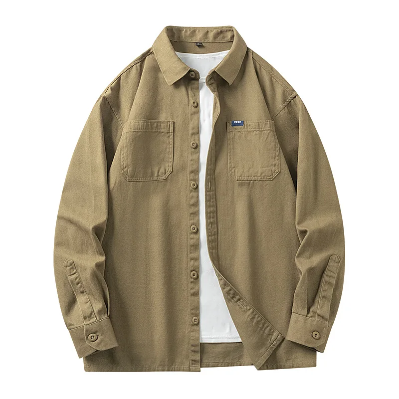 mens Workwear Loose Fit Long Sleeve Button-down Cotton Overshirt