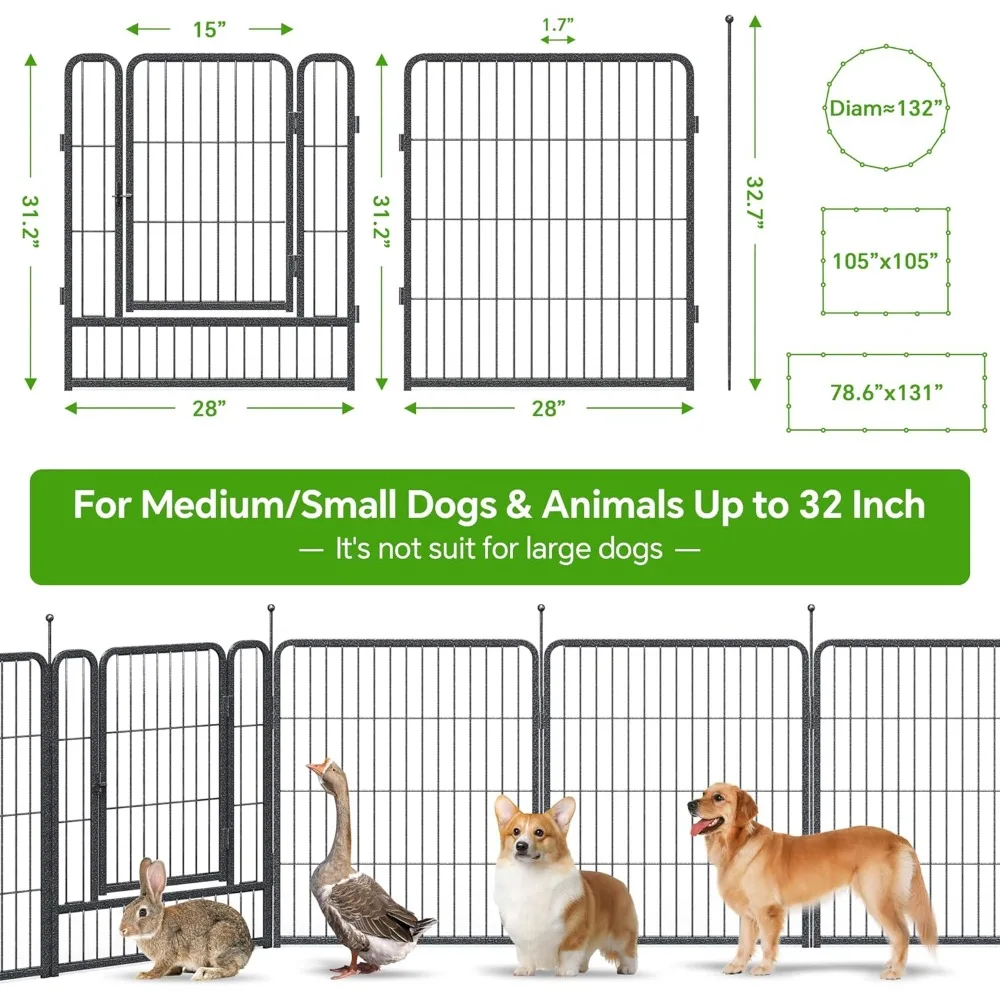 Mr IRONSTONE Dog Playpen with Anti-Rust Coating, Dog Fences, Dog Pens Outdoor/Indoor Pet Playpen for Large/Medium/Small Dogs