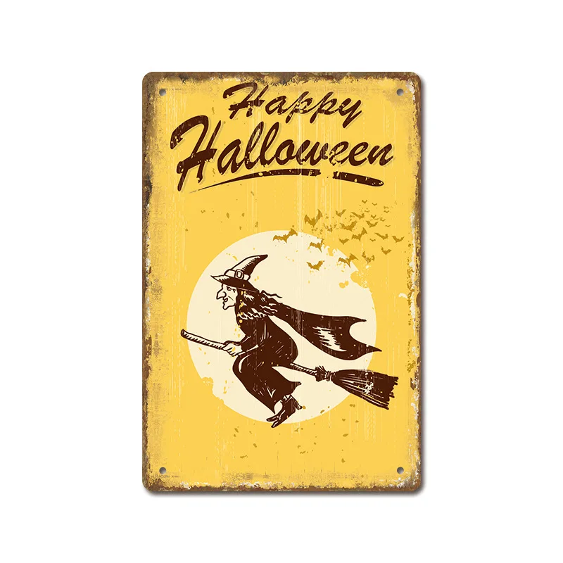 حار بيع 2025 جديد هالوين الرجعية الأمريكية المنزل المعادن اللوحة بار مقهى حائط الخلفية اللوحة الزخرفية فرملس