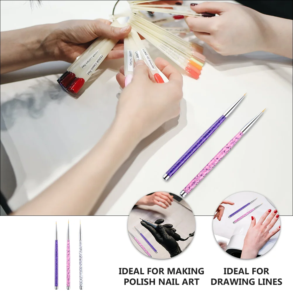 3 Pcs Manicure Tools Professional Nail Brush Painting Carved Liner Eyeliner Pencil