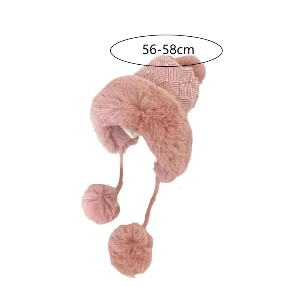 Sombrero de suéter de bola de piel sintética para niña, gorro de punto de perlas engrosadas, a prueba de frío, a prueba de viento, cálido, nuevo