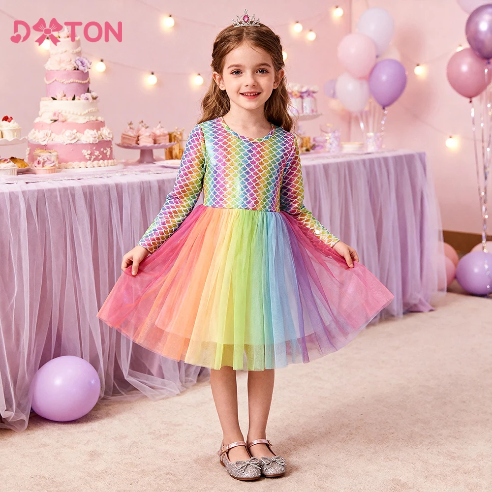 

DXTON Baby Girls Princess Dresses Colorful Plaid Children Party Wedding Costumes Mesh Patchwork Elegant Kids Tutu Dress Outfits