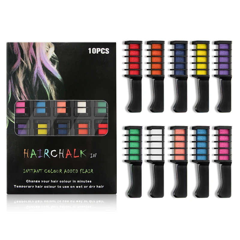 10 Farbe/Box bunte Haarkamm, Haar färbe bürste, Einweg-Haar färbemittel Kreide farben Farbstoff stift, geeignet für Maskerade, Party,YL-010