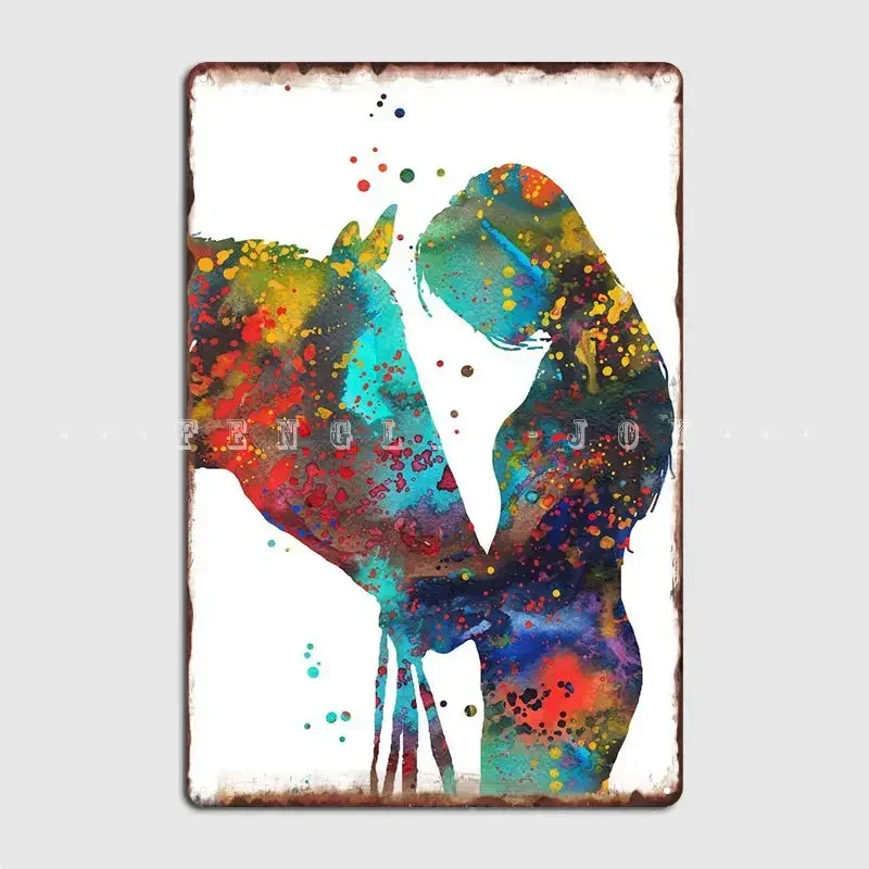 Girl With Horse Poster Metal Plaque Wall Pub Pub Garage Design Poster Tin Sign Posters