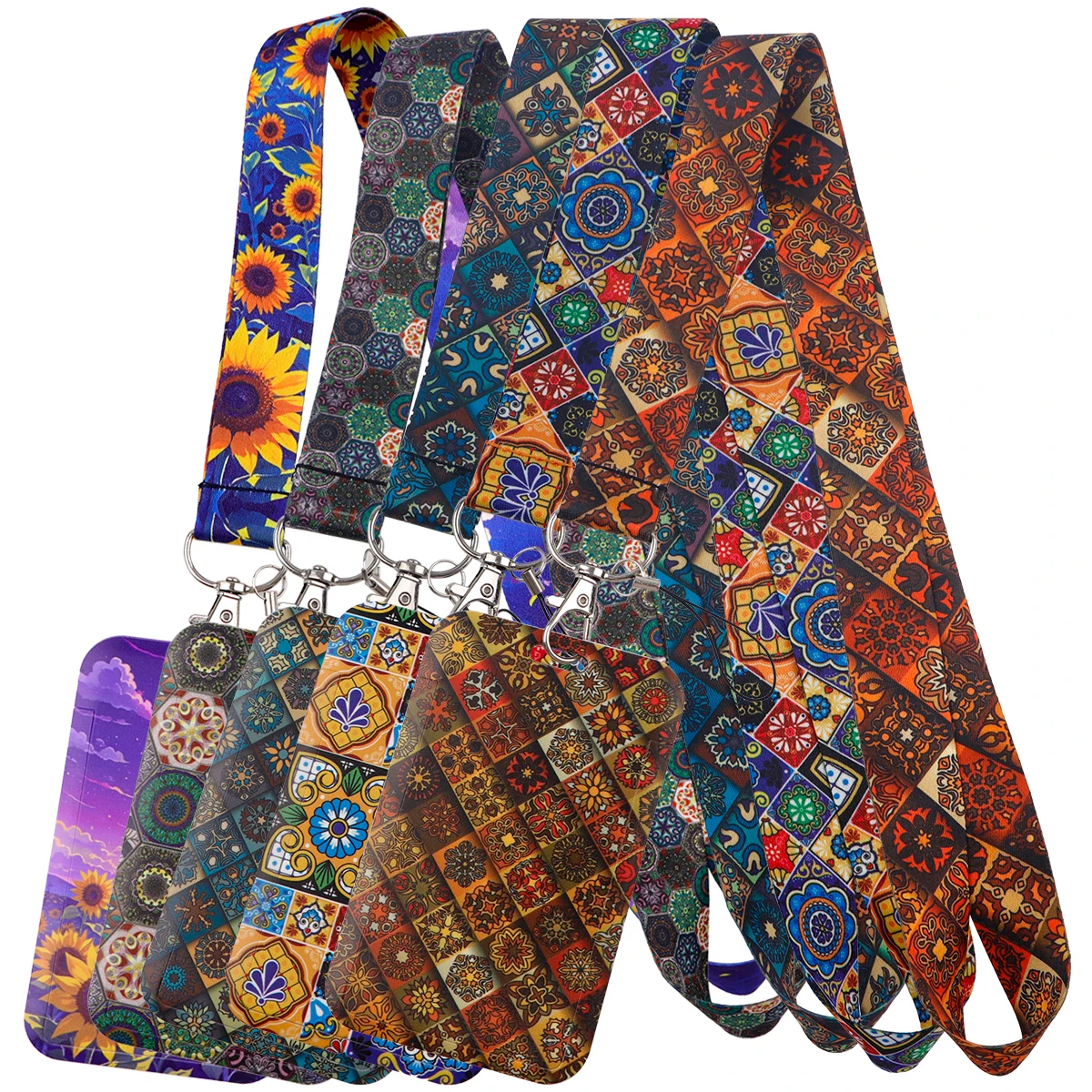 Ethnic Style Neck Strap for School ID Card Lanyard Card Holder Sunflower Straps Badge Holder Hanging Rope Keyring Accessories