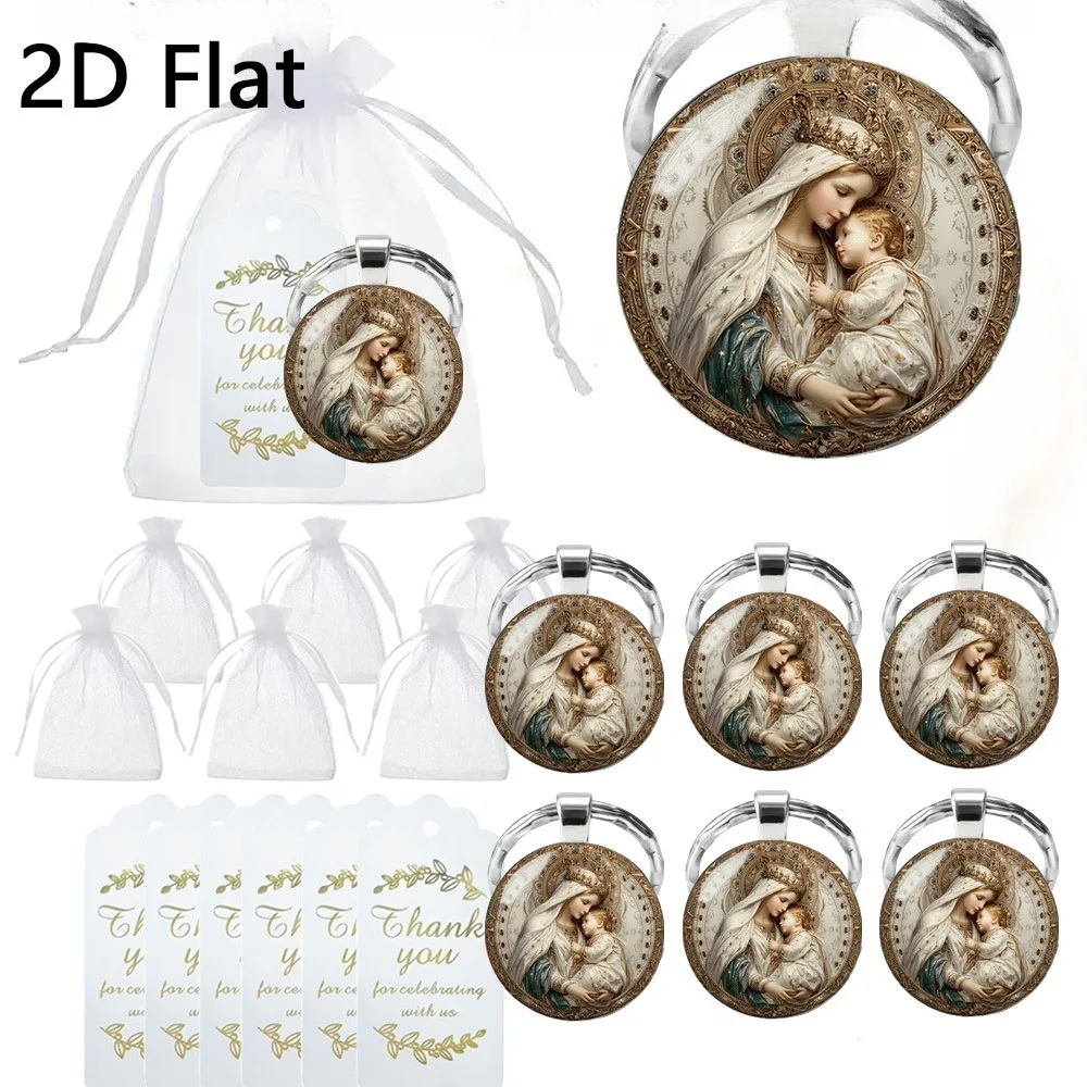 6/12/20 Sets de Rosarios de San María con Llavero, Tarjeta de Agradecimiento y Bolsa de Malla, Cuentas de Oración Hechas a Mano, Regalo para Comunión y Cumpleaños