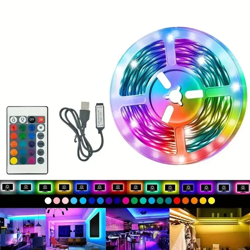 

1M/2M/3M LED Strip Lights RGB 60 LED/M 24 Key Remote Control 5V 2835 Strip Lights Back Glue For Bedroom TV LED Strip Lights