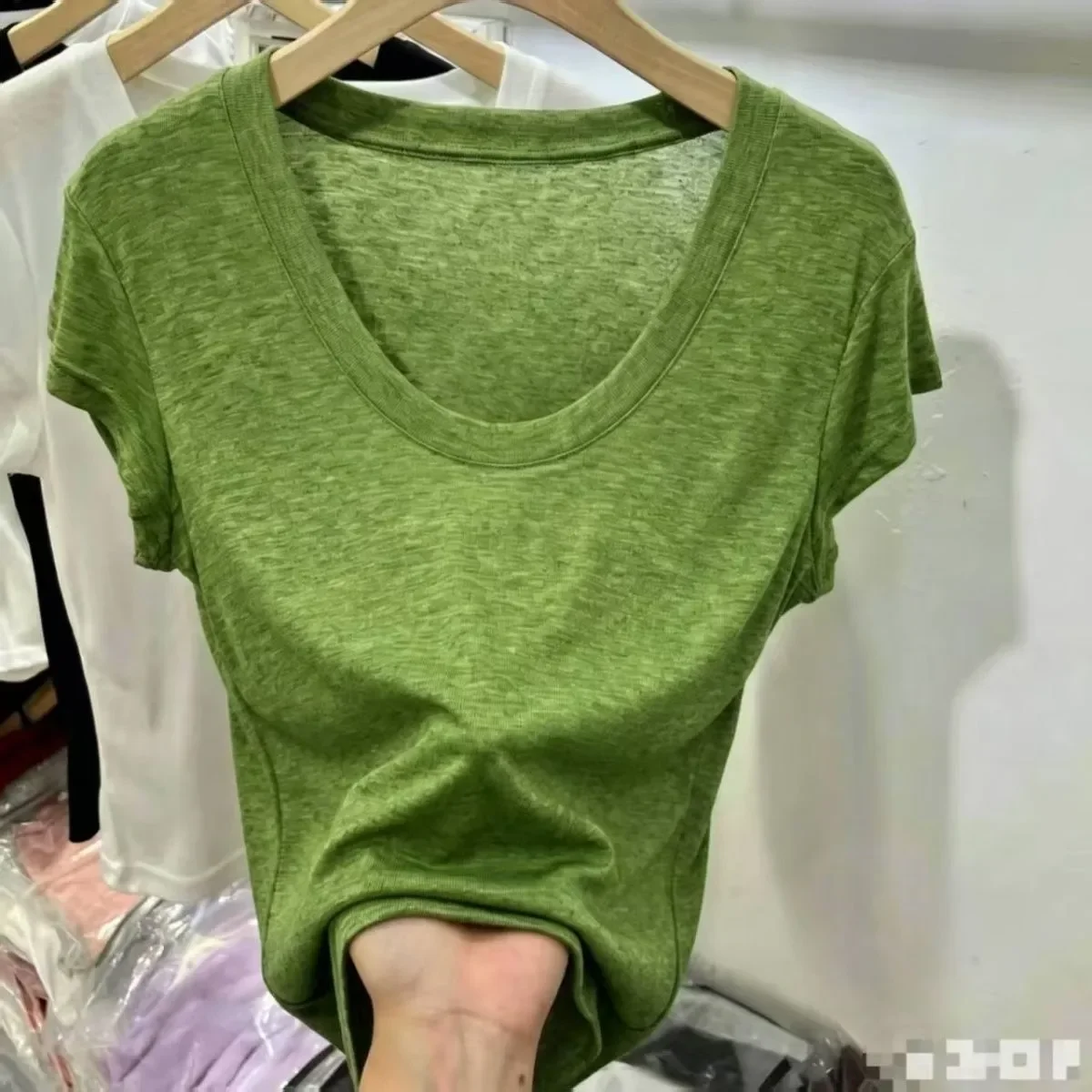 

Women Green Solid Color O Neck Short Sleeve T Shirt Regular Fit Basic Tee Summer Casual Top