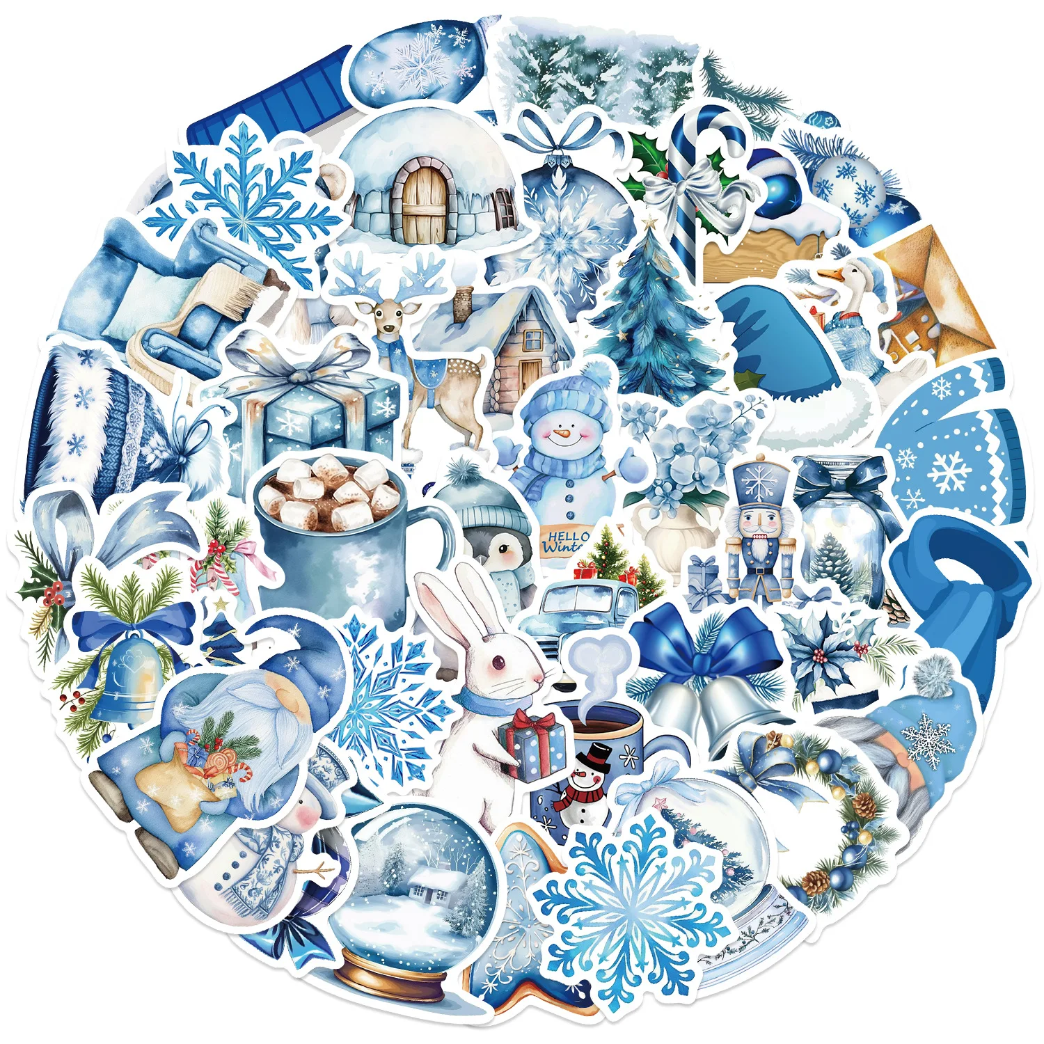 10/30/50Pcs Blue Winter Christmas sticker For Suitcase Skateboard Laptop Luggage Phone Styling DIY Decal Pegatina