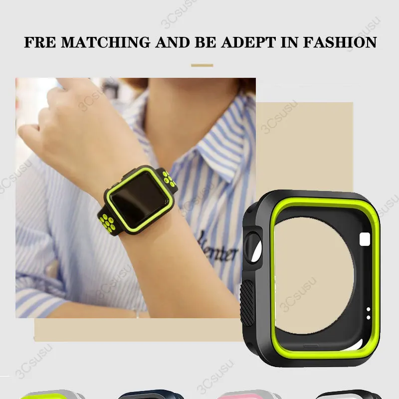 Siliconen Hoes Voor Apple Watch Case 44Mm 40Mm 45Mm 41Mm 42Mm/38Mm Accessoires Bumper Shell Protector Iwatch Serie 9 8 6 5 Se 7