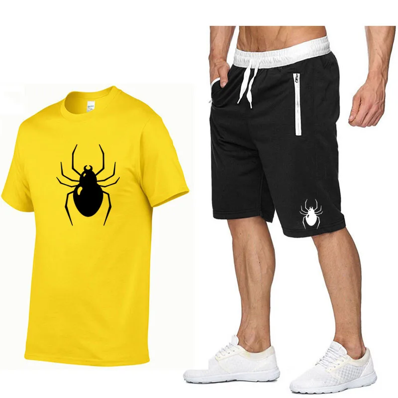 

Summer Mens Outfits Two Piece Mens Set Cotton Tshirt Shorts Running Sportswear Joggers Sport Suits Men Jogging Short Sets Male