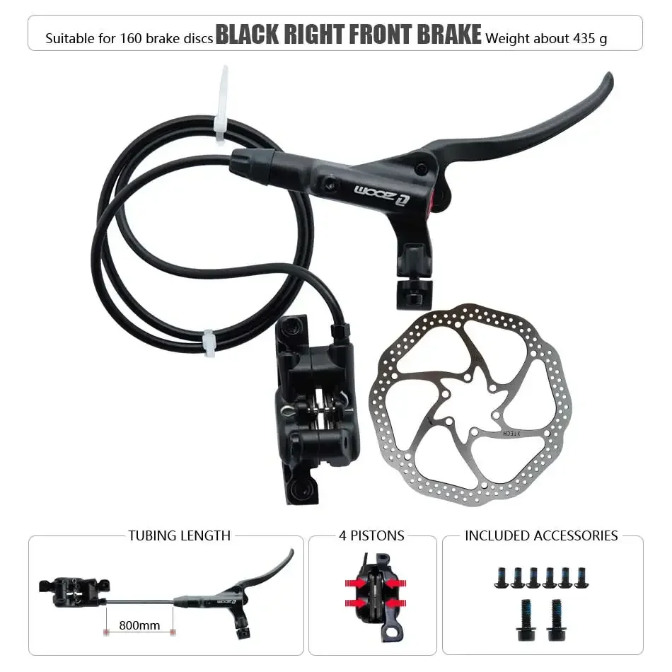 Zoom HB-876 4 Zuiger Opvouwbare Mountainbike Schijf Hydraulische Rem Set Voor 800 Achter 1400 Mm Mtb Fiets Kramp Rode Fietsonderdelen
