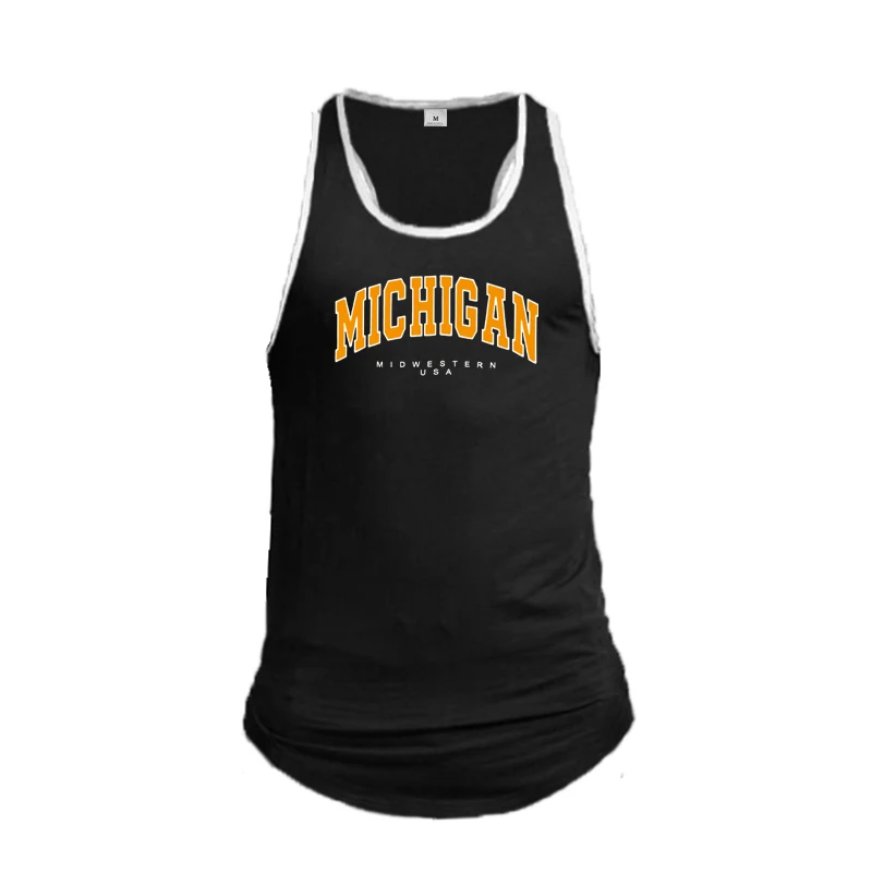 Michigan Midwestern USA Print Sport Singlets Cotton Breathable Sleeveless Gym Bodybuilding T-Shirt Mens Fitness Muscle Tank Tops