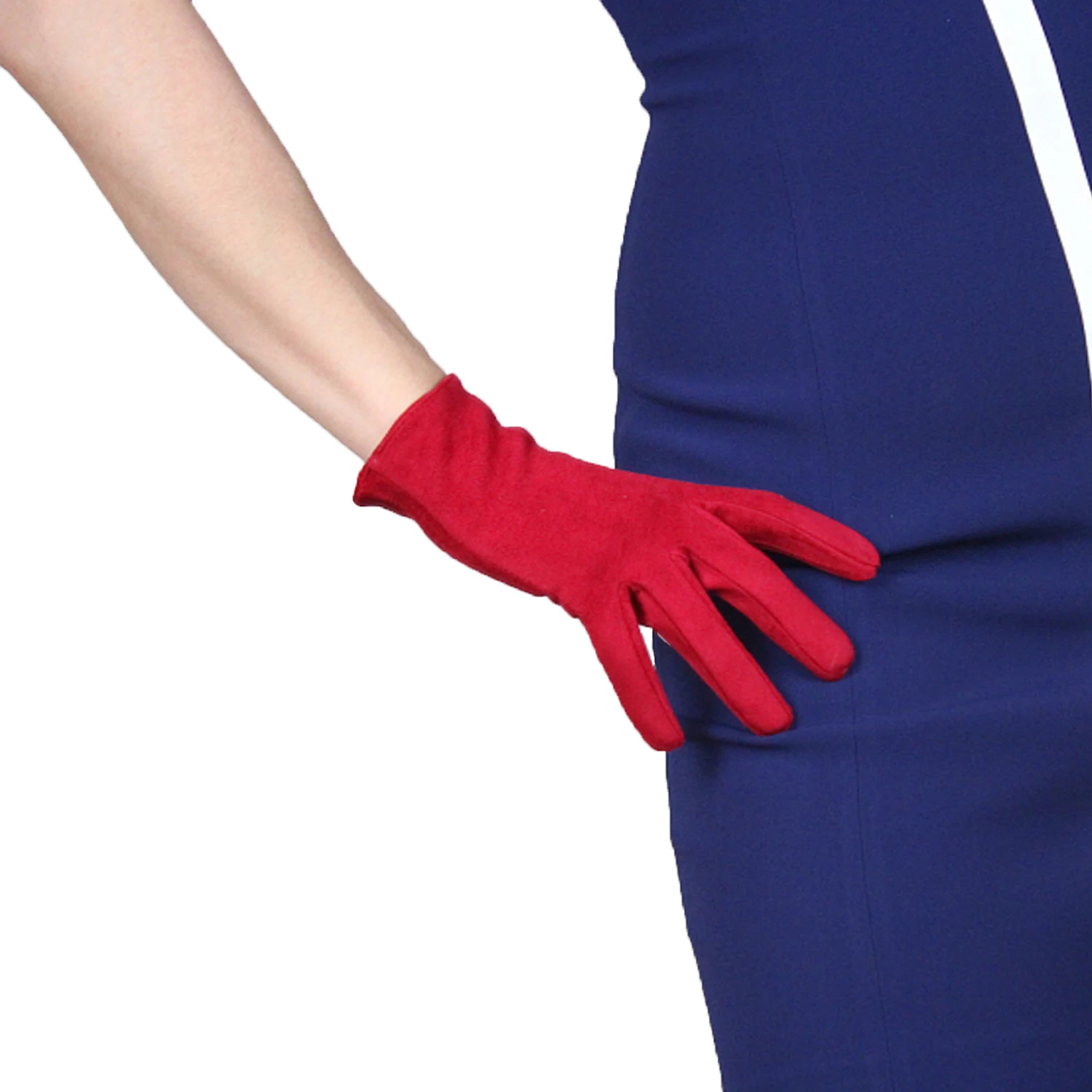 DooWay Women's Red Suede Gloves Soft Faux Lambskin Leather Double-faced Evening Christmas Costume Fashion Special Occasion Glove