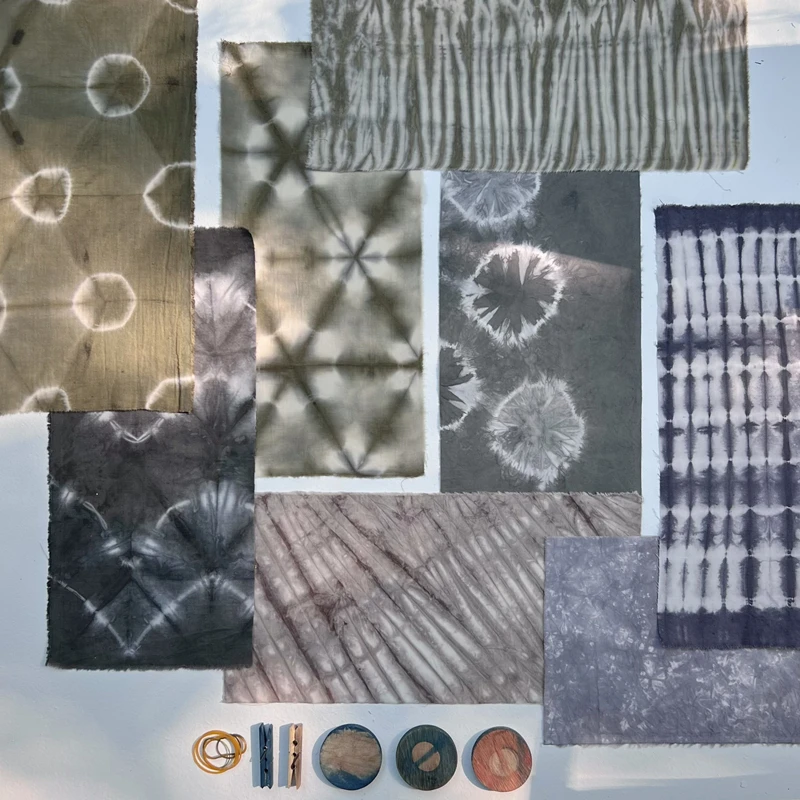 

Handmade Shibori Dyeing Cotton Hemp Fabric Art Wabi-Sabi Style DIY Patchwork Material Traditional Chinese Plant Medicine Dye